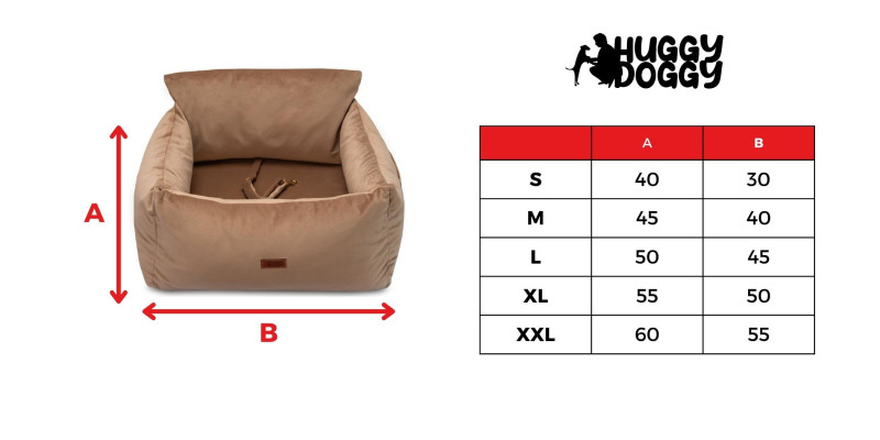tabela rozmiarów fotelika transportera dla psów HUGGY DOGGY Snug beżowy