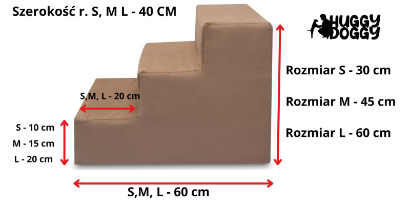 schodki dla psów wymiary i rozmiary HUGGY DOGGY Climber Beżowe