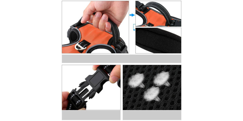 Wytrzymałe pomarańczowe szelki dla psa od HUGGY DOGGY, odporne na warunki atmosferyczne