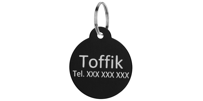 Zawieszka dla psa z grawerem okrągła koło HUGGY DOGGY czarna adresówka identyfikator