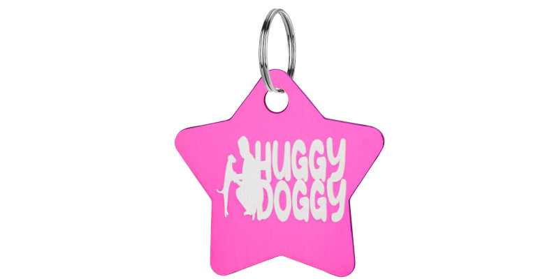 adresówka z grawerem dla psa zawieszka różowa HUGGY DOGGY identyfikator