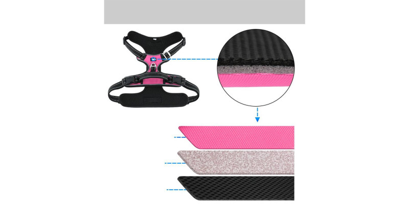 Praktyczne różowe szelki Walky Guard, z łatwym dostępem do zapięć