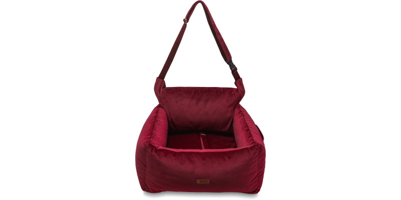 mocowanie przekładane przez zagłówek w samochodzie fotelika dla psa transportera kolor bordowy od HUGGY DOGGY model Snug