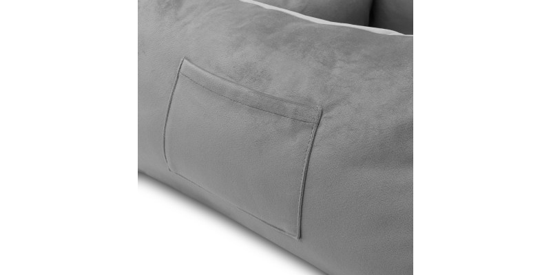 boczna kieszonka na dodatkowe akcesoria w foteliku samochodowym dla psa szary od HUGGY DOGGY model Snug