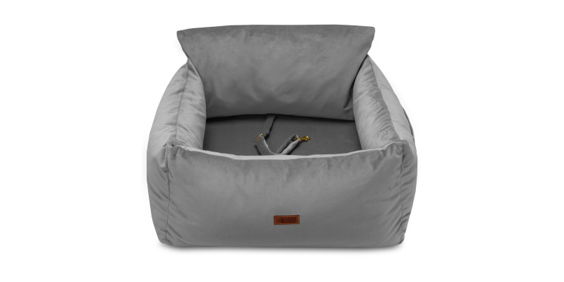 Fotelik samochodowy dla psa transporter do auta dla zwierząt szary welurowy producent HUGGY DOGGY model Snug