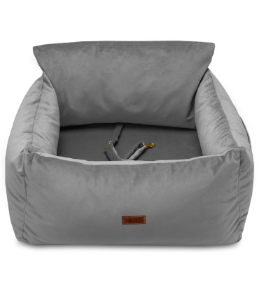 Fotelik samochodowy dla psa transporter do auta dla zwierząt szary welurowy producent HUGGY DOGGY model Snug