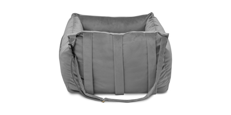 tył fotelika samochodowego dla psów transporter szary do auta marki HUGGY DOGGY model Snug