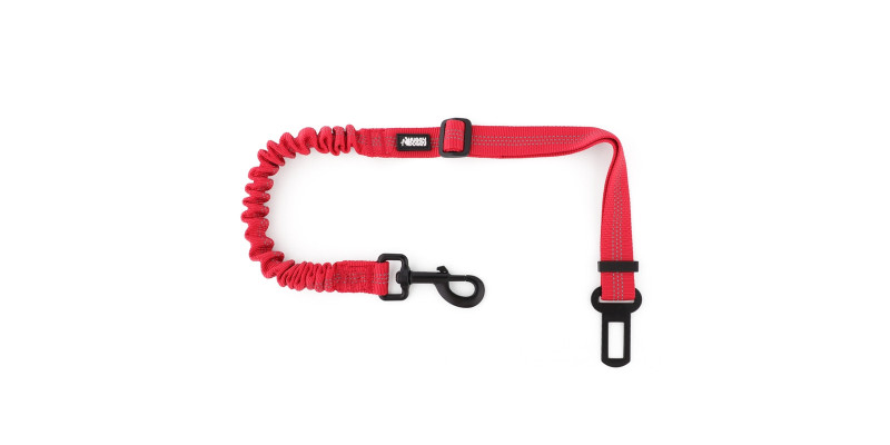 Pas bezpieczeństwa dla psa do samochodu z amortyzatorem czerwony