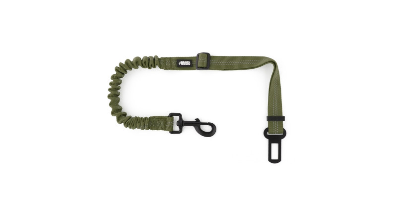 Pas bezpieczeństwa dla psa do samochodu z amortyzatorem zielony