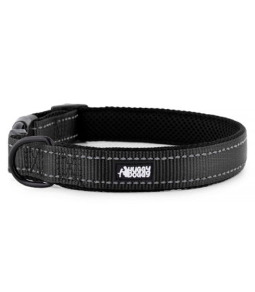 Czarna obroża Walky od HUGGY DOGGY, idealna dla psów o każdej wielkości, z odblaskowymi pasam