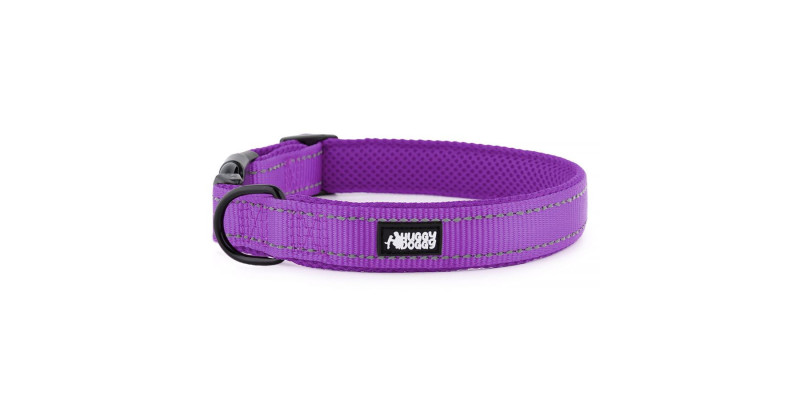 Fioletowa obroża Walky od HUGGY DOGGY, mocna i odblaskowa, zapewniająca widoczność i bezpieczeństwo