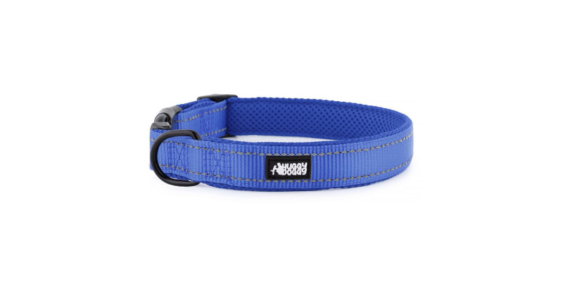 Granatowa obroża Walky od HUGGY DOGGY, solidna i odblaskowa, zwiększa bezpieczeństwo psów nocą z dodatkową regulacją