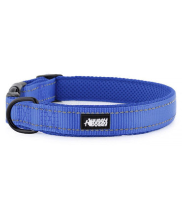 Granatowa obroża Walky od HUGGY DOGGY, solidna i odblaskowa, zwiększa bezpieczeństwo psów nocą z dodatkową regulacją