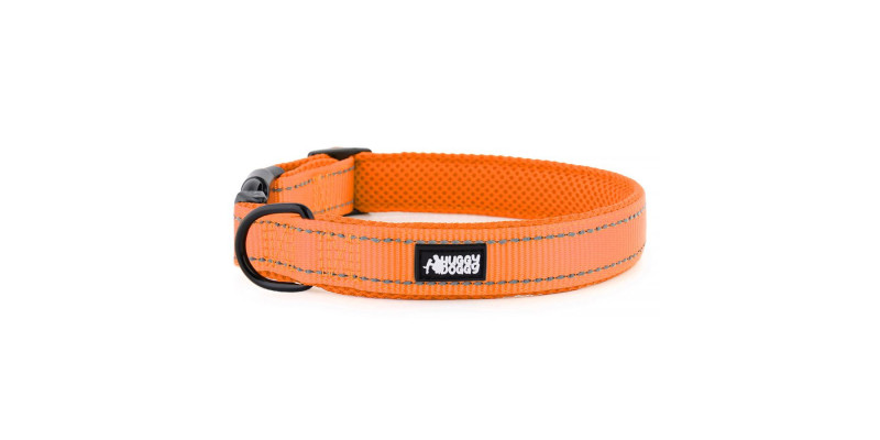 Pomarańczowa obroża Walky od HUGGY DOGGY z odblaskowymi elementami, zapewniająca widoczność psów w nocy, dodatkowo z regulacją