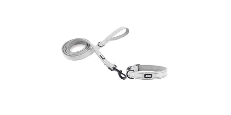 Obroże i smycze z kolekcji Walky marki HUGGY DOGGY w kolorze szarym, łączące styl i funkcjonalność dla psów