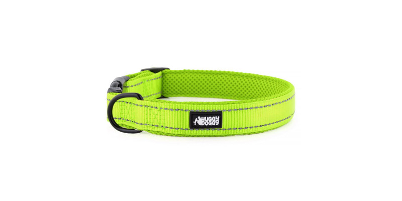 Zielona obroża Walky od HUGGY DOGGY dla psów, z odblaskowymi elementami dla lepszej widoczności