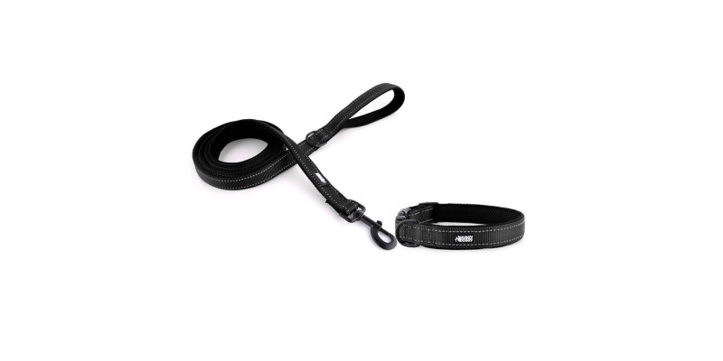 Zestaw smyczy i obroży HUGGY DOGGY Walky czarna, idealny komplet dla psa