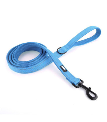Dwumetrowa niebieska smycz HUGGY DOGGY Walky z mocnym karabińczykiem