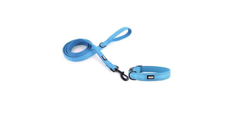 Zestaw smyczy i obroży HUGGY DOGGY Walky niebieska, idealny komplet dla stylowego psa