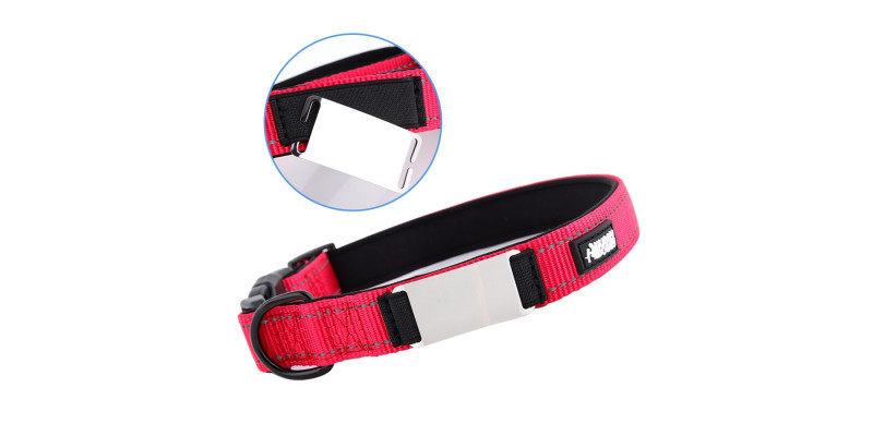 Obroża HUGGY DOGGY z odblaskowymi elementami, z grawerowanym imieniem i numerem telefonu