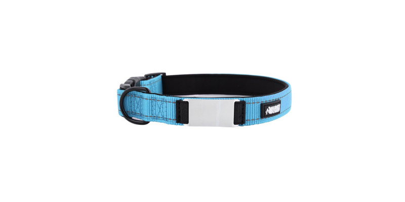 Niebieska obroża HUGGY DOGGY Daily z imieniem i numerem telefonu, personalizowana dla bezpieczeństwa psa