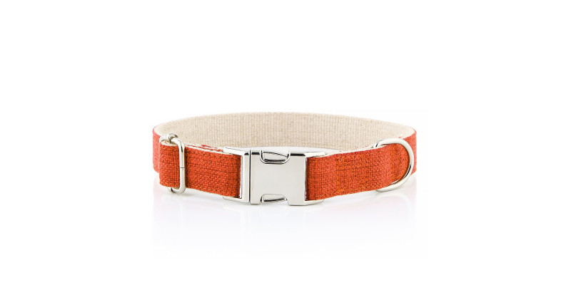 Ekologiczna obroża HUGGY DOGGY w intensywnie pomarańczowym kolorze, wykonana z trwałej tkaniny konopnej