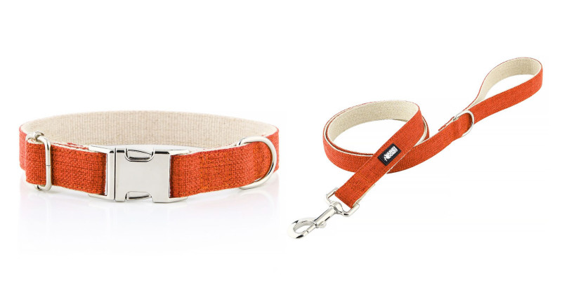 Komplet pomarańczowej obroży i smyczy HUGGY DOGGY Eko, łączący funkcjonalność z modnym designem