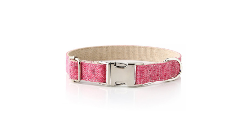 Obroża Eko HUGGY DOGGY w odcieniu różu, wykonana z solidnej tkaniny konopnej oraz aluminiowej klamry