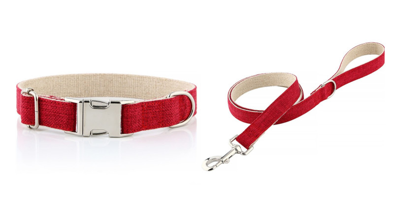 Kompletny zestaw spacerowy HUGGY DOGGY w kolorze czerwonym, w tym obroża i smycz, dla modnych psów