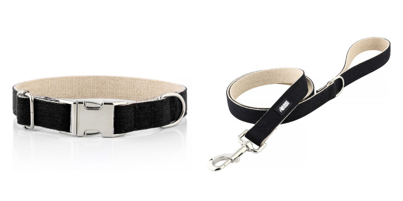 Zestaw smyczy i obroży HUGGY DOGGY Eko czarnej, stylowy i ekologiczny zestaw na spacery dla psa