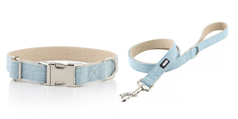 Zestaw smyczy i obroży HUGGY DOGGY Eko niebieska, stylowy i ekologiczny komplet dla psa