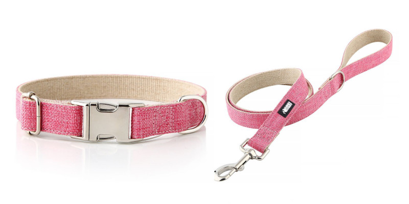 Zestaw smyczy i obroży HUGGY DOGGY Eko różowa, stylowy i ekologiczny komplet dla psa
