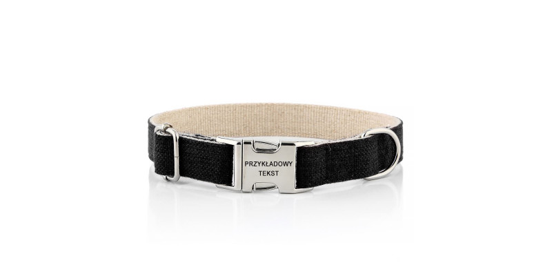 Czarna obroża HUGGY DOGGY Eko z aluminiową klamrą i grawerem numeru telefonu