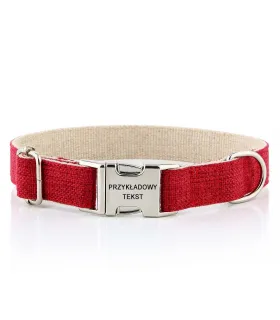 Czerwona obroża Eko HUGGY DOGGY z anodowaną klamrą i precyzyjnie wygrawerowanymi danymi kontaktowymi