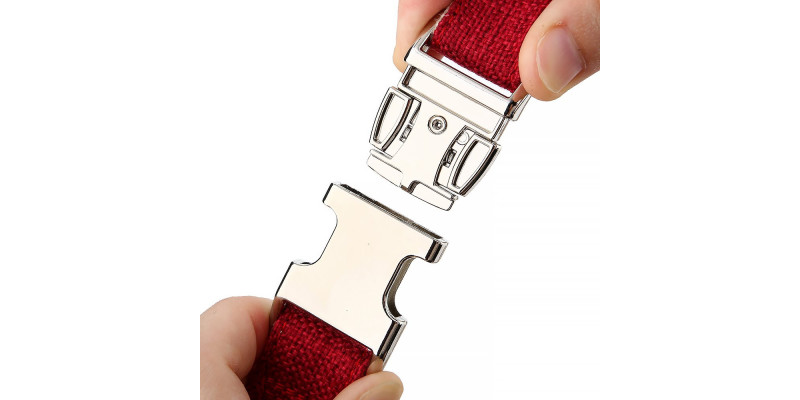 Czerwona obroża HUGGY DOGGY Eko z personalizacją imienia psa i numeru telefonu, zapewniająca bezpieczeństwo