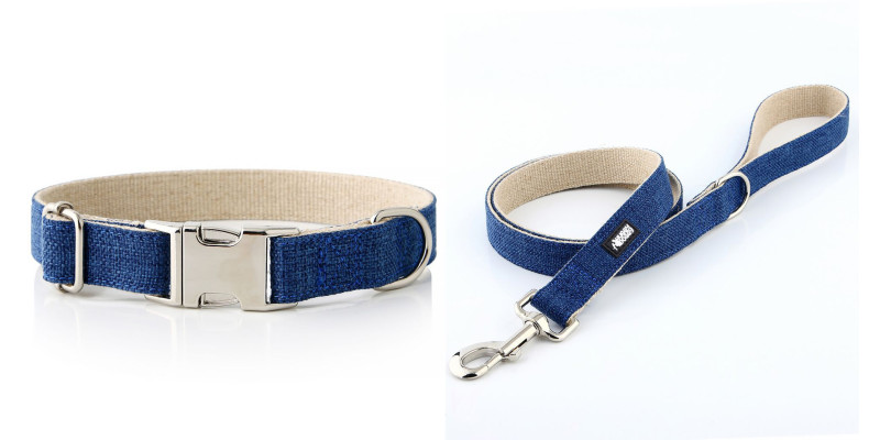 Komplet granatowych obroży i smyczy HUGGY DOGGY Eko, idealny dla psów ceniących wygodę i ekologię