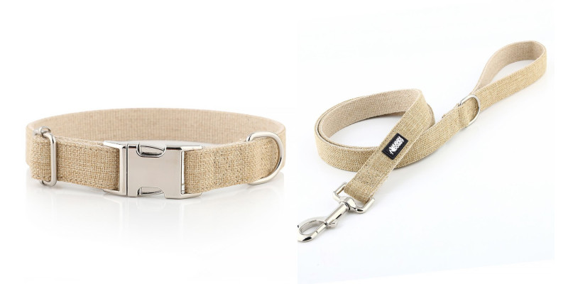 Komplet khaki obroży i smyczy HUGGY DOGGY Eko, idealny dla psów ceniących komfort i ekologię