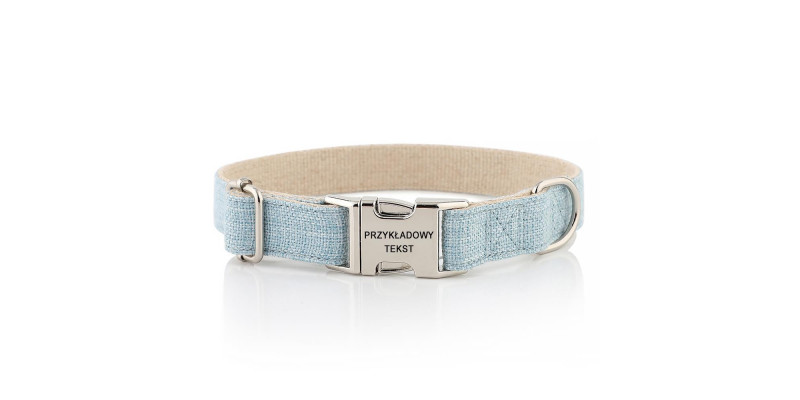 Niebieska obroża Eko HUGGY DOGGY z aluminiową sprzączką i możliwością grawerowania danych kontaktowych