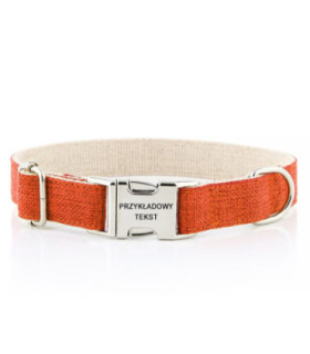 Pomarańczowa obroża Eko HUGGY DOGGY z solidną aluminiową klamrą i grawerowanymi danymi kontaktowymi
