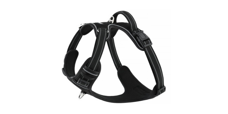 Czarne szelki Walky Guard od HUGGY DOGGY z łatwym systemem zakładania, minimalizującym stres dla psa