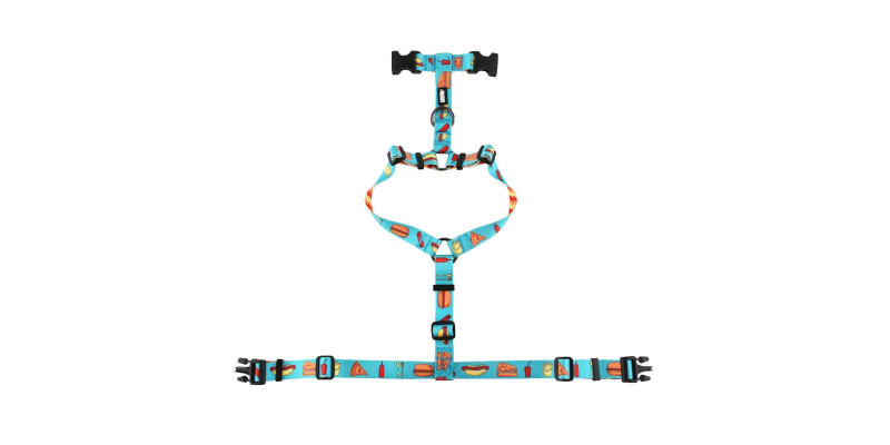 Funkcjonalne i atrakcyjne szelki HUGGY DOGGY z łatwą regulacją, wzór Fast Food