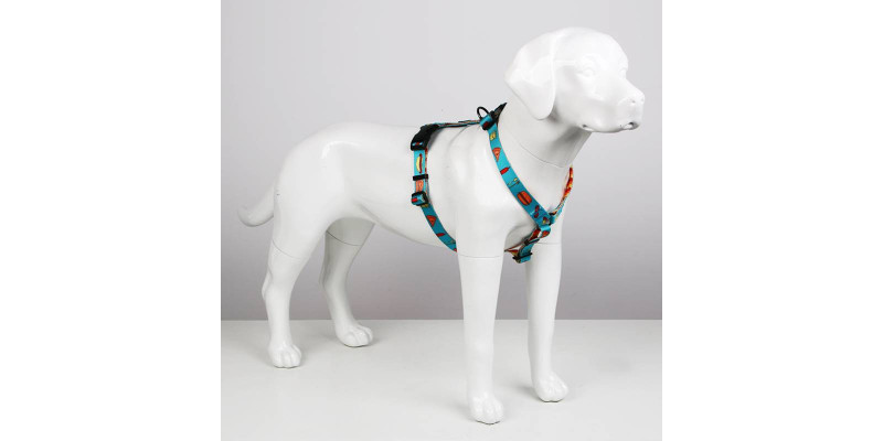 Bezpieczne i funkcjonalne szelki dla psów o konstrukcji guard od HUGGY DOGGY z wzorem fast food