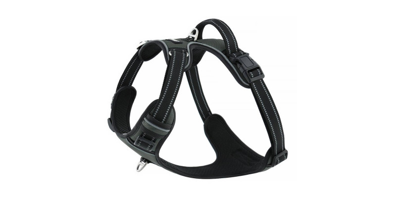 Szare szelki Walky Guard od HUGGY DOGGY z systemem łatwego zakładania dla psa i funkcją easy walk