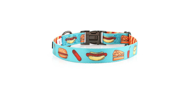 Obroża HUGGY DOGGY z motywem fast food, idealna dla psów ceniących wygodę i styl