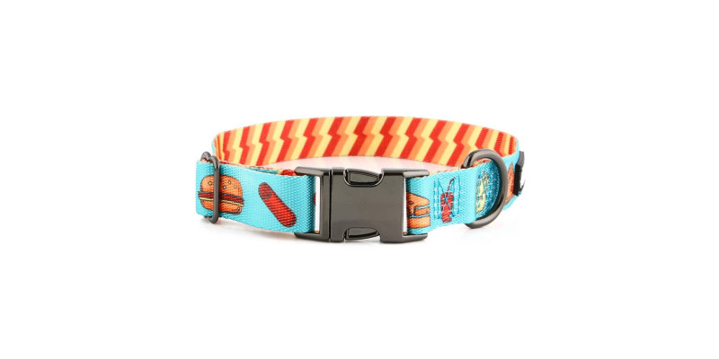 Obroża HUGGY DOGGY Lucky Fast Food z motywem fast food i grawerem imienia psa