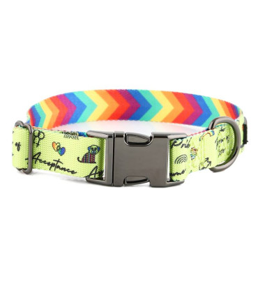 Kolorowa obroża HUGGY DOGGY Lucky Lime Rainbow z unikalnym tęczowym wzorem