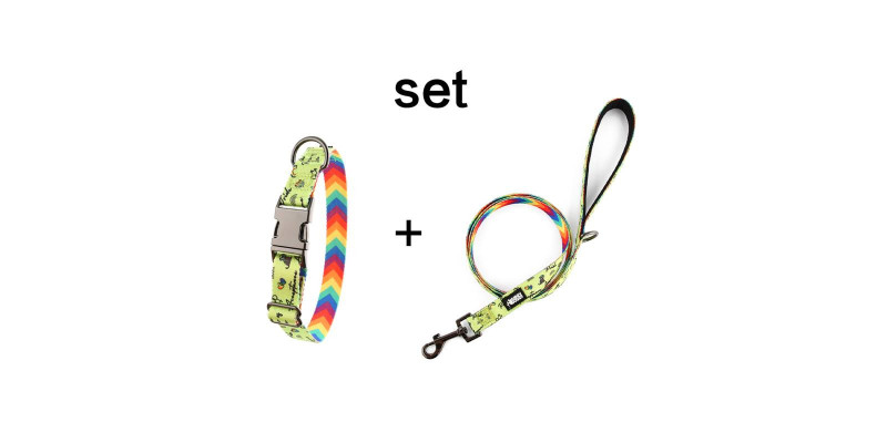 Zestaw obroży i smyczy HUGGY DOGGY Lucky Lime Rainbow, kolorowy komplet dla psa