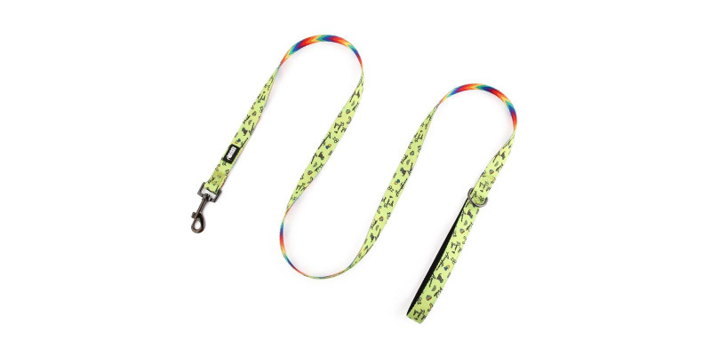 Smycz dla psa HUGGY DOGGY Lucky Lime Rainbow z motywem tęczy, wytrzymała i stylowa na spacery w parku