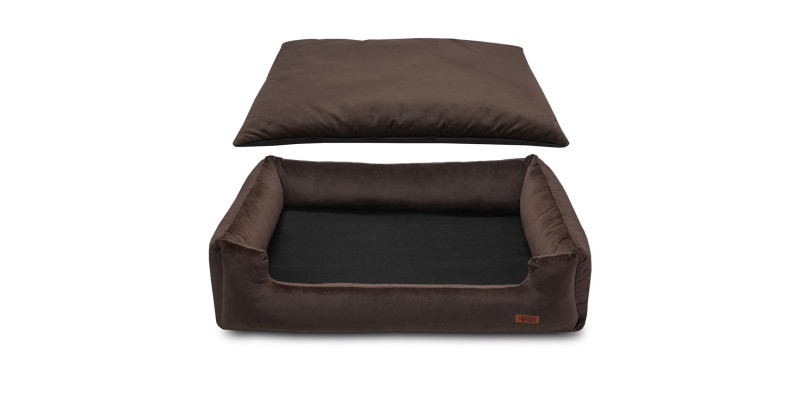 Eleganckie legowisko HUGGY DOGGY Haven brązowe, rozmiar L, dla Shih Tzu