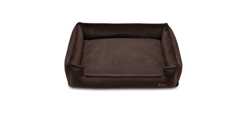 Welurowe legowisko dla psa HUGGY DOGGY Haven brązowe, komfortowe dla jamnika